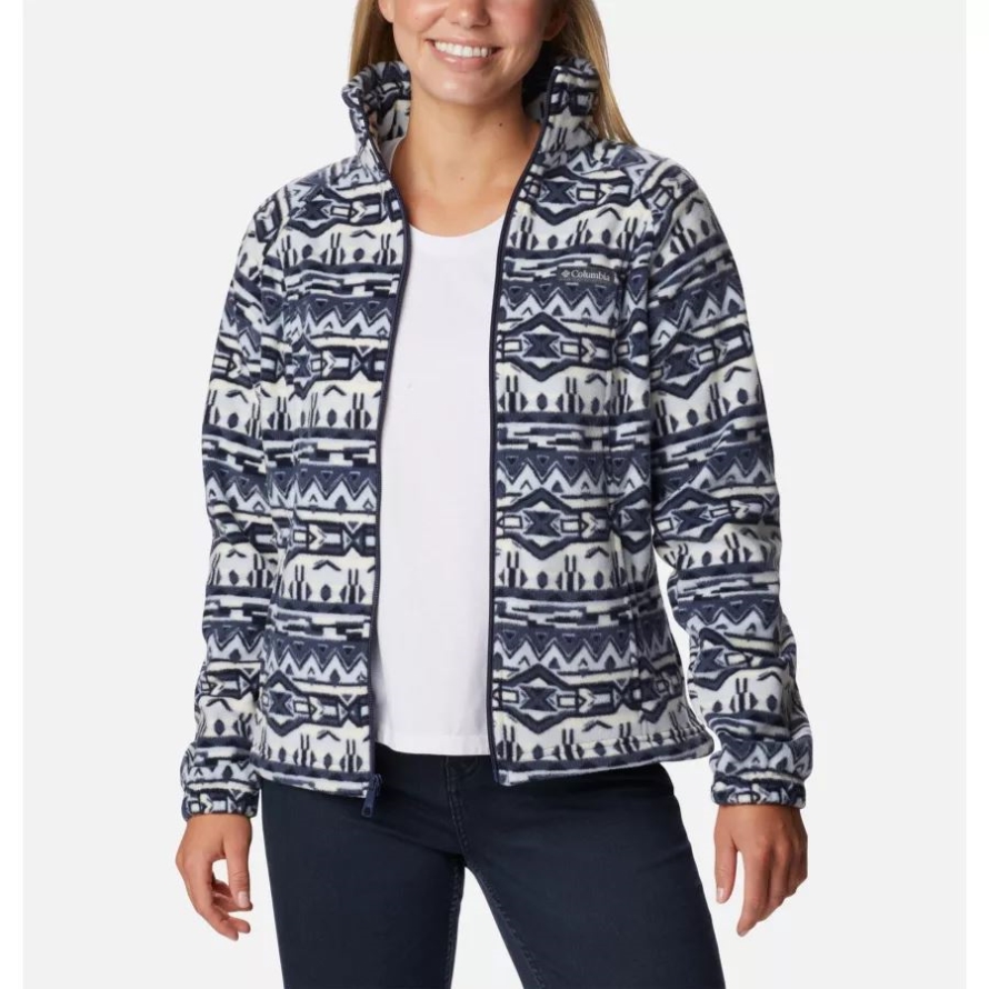 Women's Benton Springs Printed Full Zip Fleece Jacket Nocturnal 80s Stripe Columbia