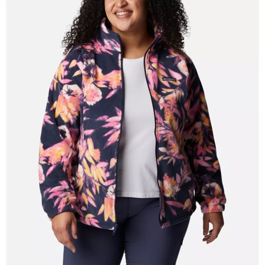 Women's Benton Springs Printed Full Zip Fleece Jacket Plus Size Columbia Wild Geranium/Wisterian