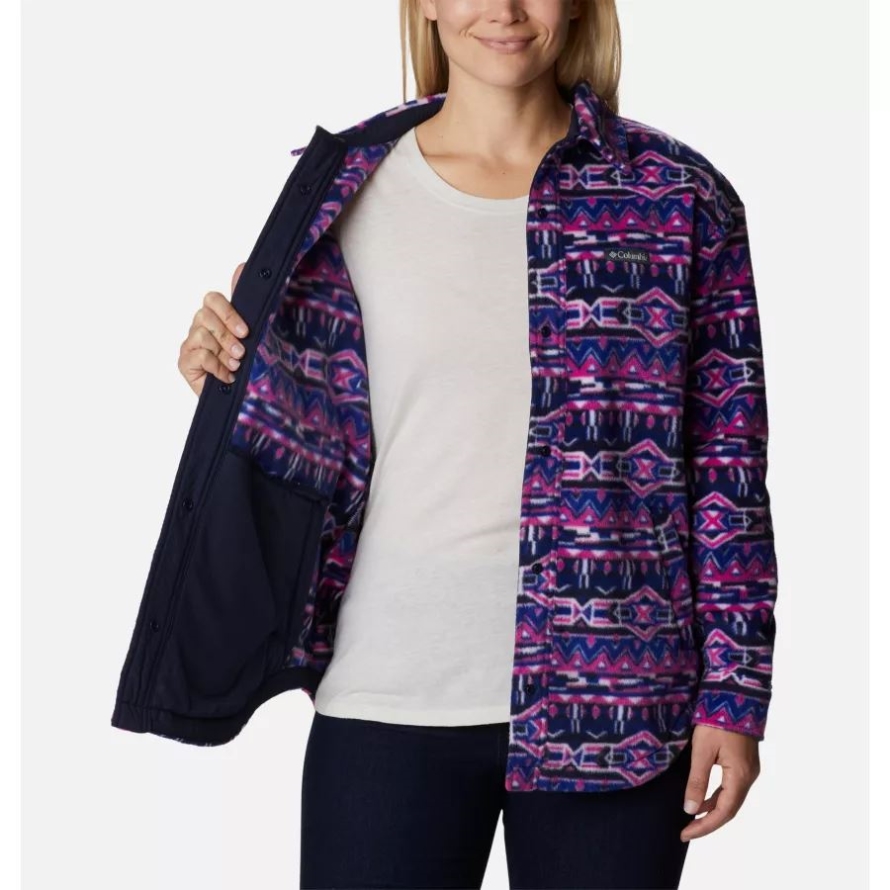 Women's Benton Springs Shirt Jacket Columbia Dark Sapphire 80s Stripe Print