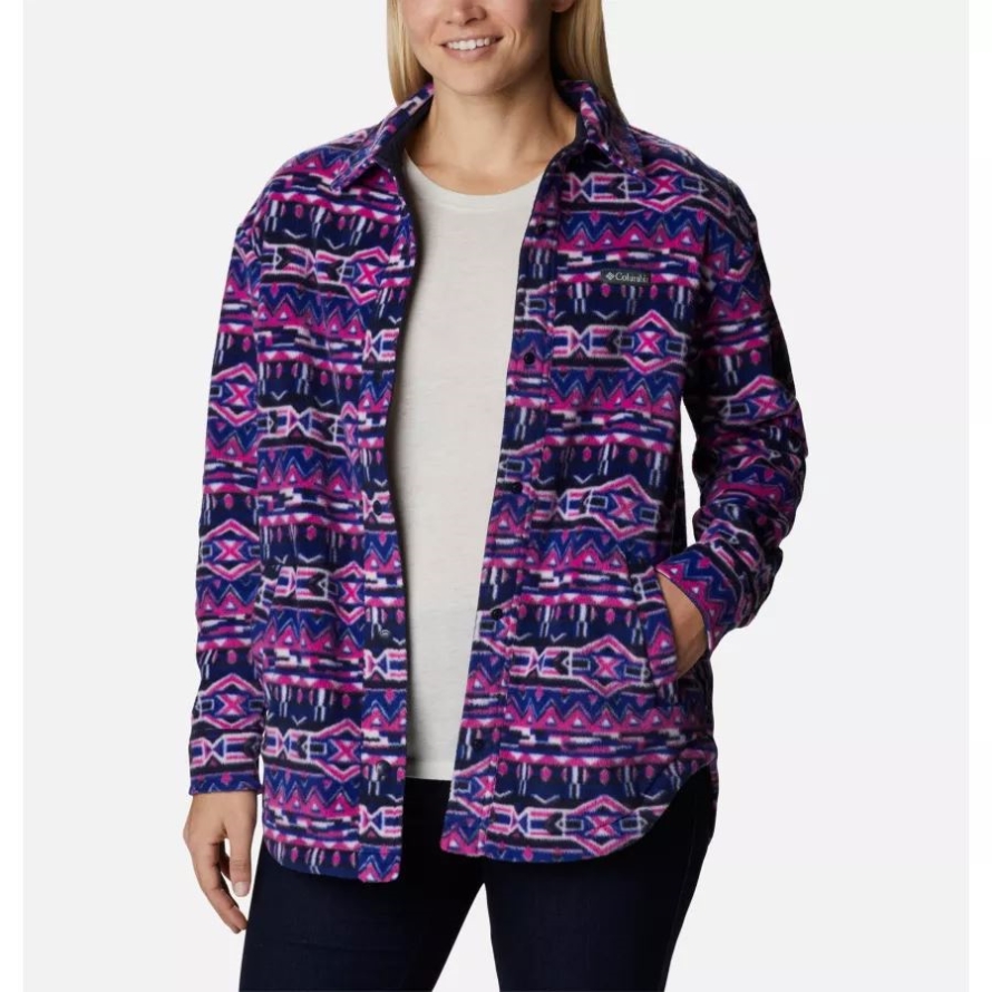 Women's Benton Springs Shirt Jacket Columbia Dark Sapphire 80s Stripe Print