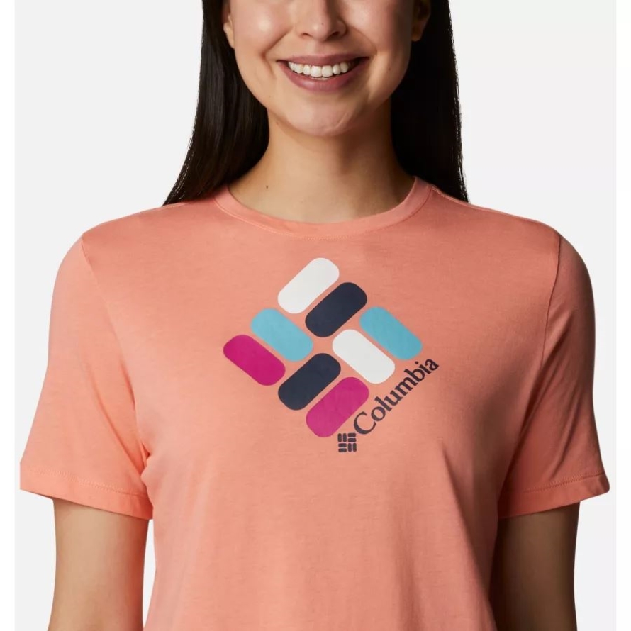 Women's Bluebird Day Relaxed Crew Neck Shirt Columbia Coral Reef Heather/CSC Gem Confetti