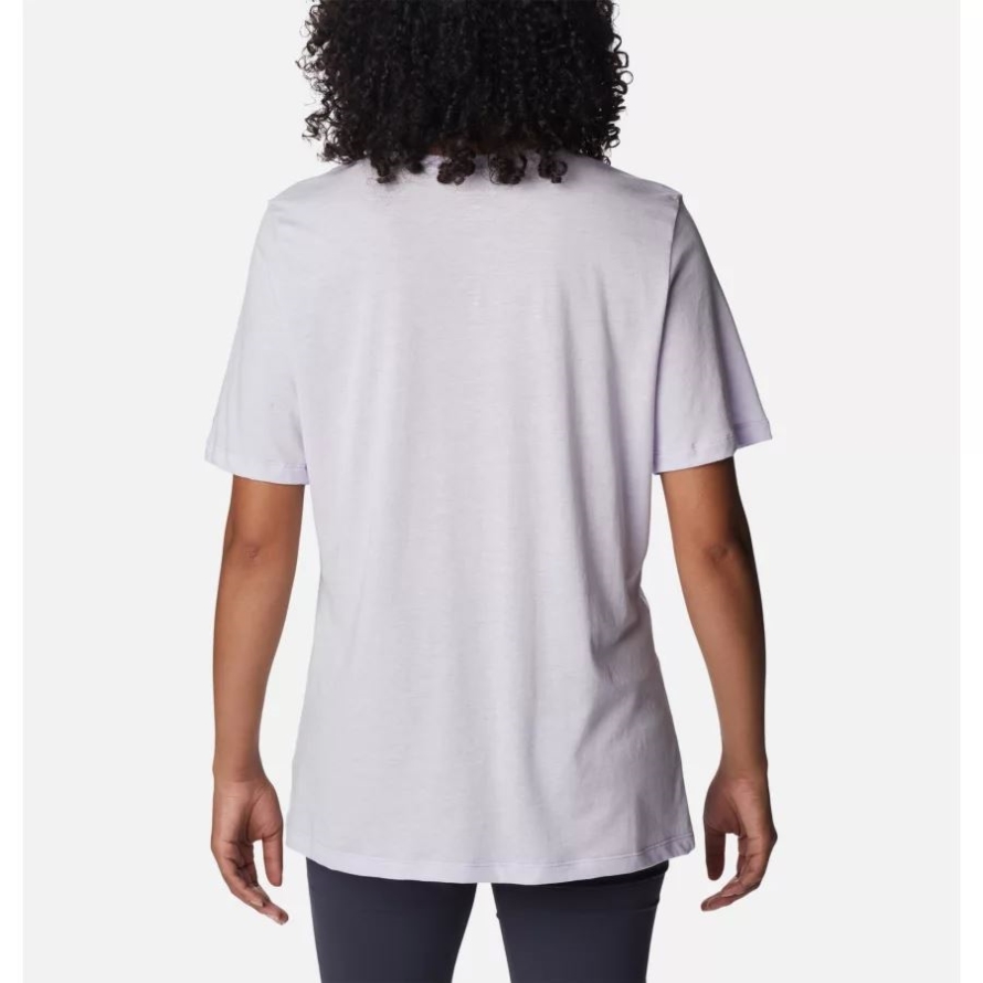 Women's Bluebird Day Relaxed V-Neck Shirt Columbia Purple Tint Hthr/Jubilant Escape Grx