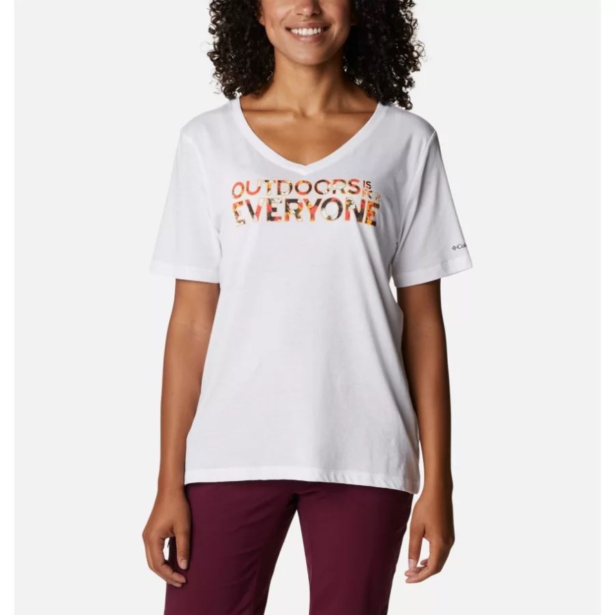 Women's Bluebird Day Relaxed V-Neck Shirt Columbia White/Be Outdoors