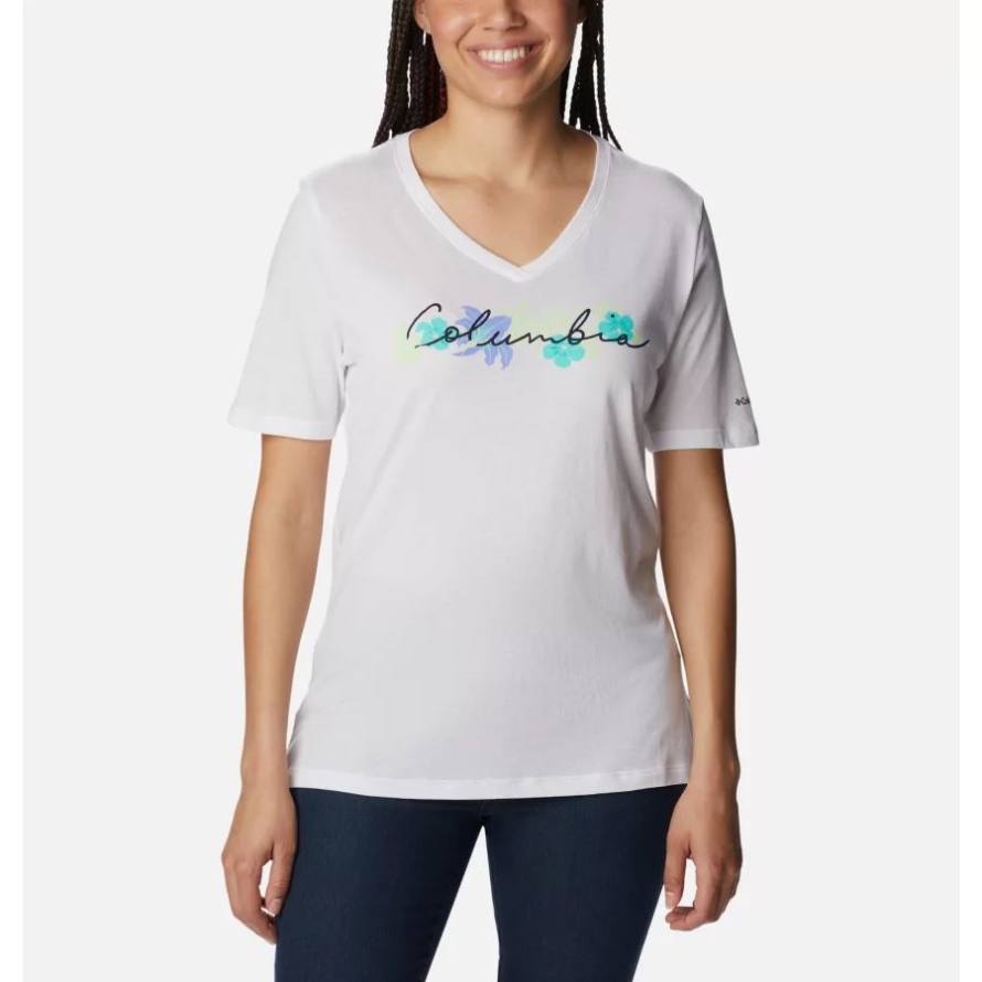 Women's Bluebird Day Relaxed V-Neck Shirt White/Lakeshore Flora Columbia