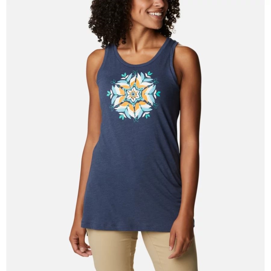 Women's Bluff Mesa Tank Columbia Nocturnal Heather/Floral Leafscape