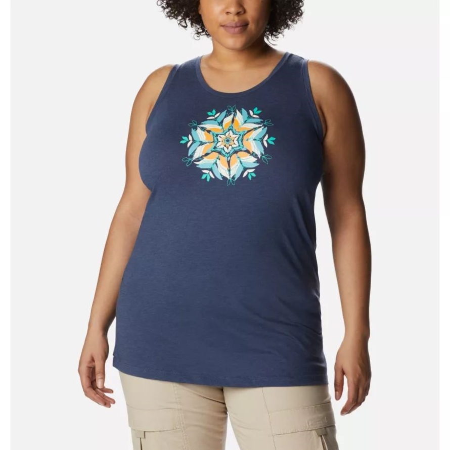 Women's Bluff Mesa Tank Plus Size Columbia Nocturnal Heather/Floral Leafscape