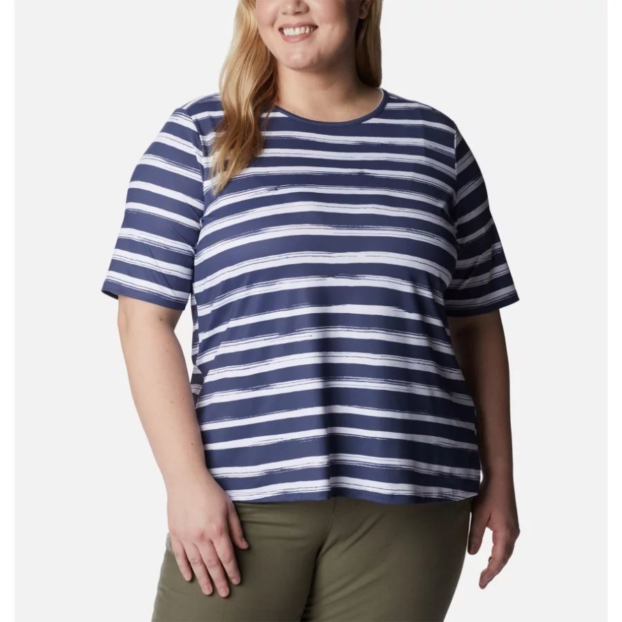 Women's Chill River Short Sleeve Shirt Plus Size Columbia Brand Nocturnal Brush Stripe