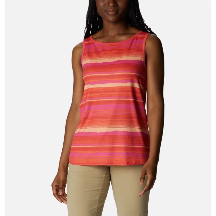 Women's Chill River Tank Columbia Brand Sunset Orange/Horizons Stripe