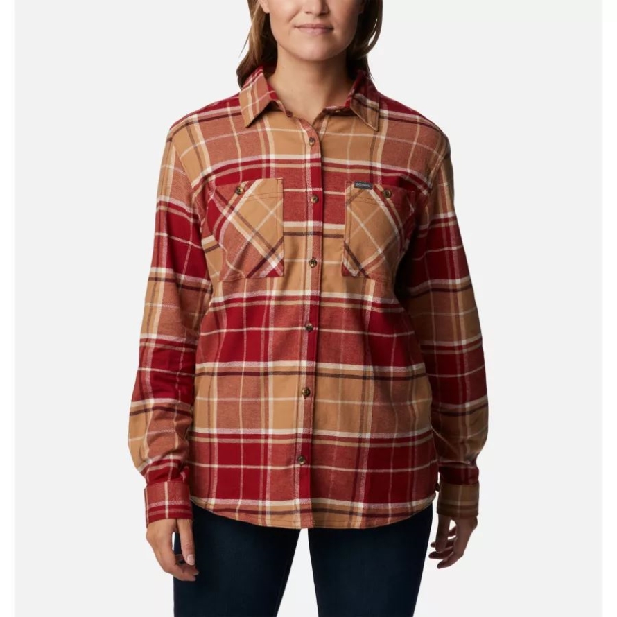 Women's Clay Hills Stretch Flannel Shirt Columbia Beet Boyfriend Tartan