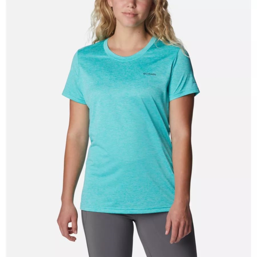 Women's Columbia Hike Short Sleeve Crew Shirt Bright Aqua/Heather Columbia