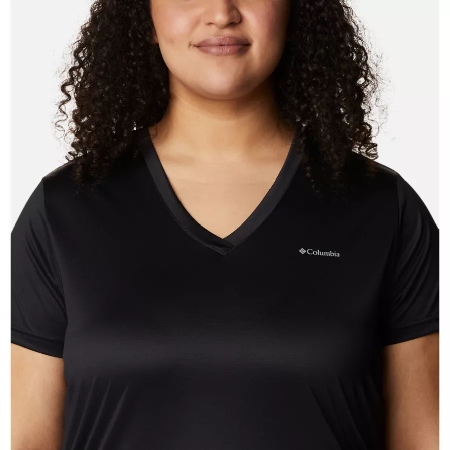 Women's Columbia Hike Short Sleeve V Neck Shirt Plus Size Black Columbia