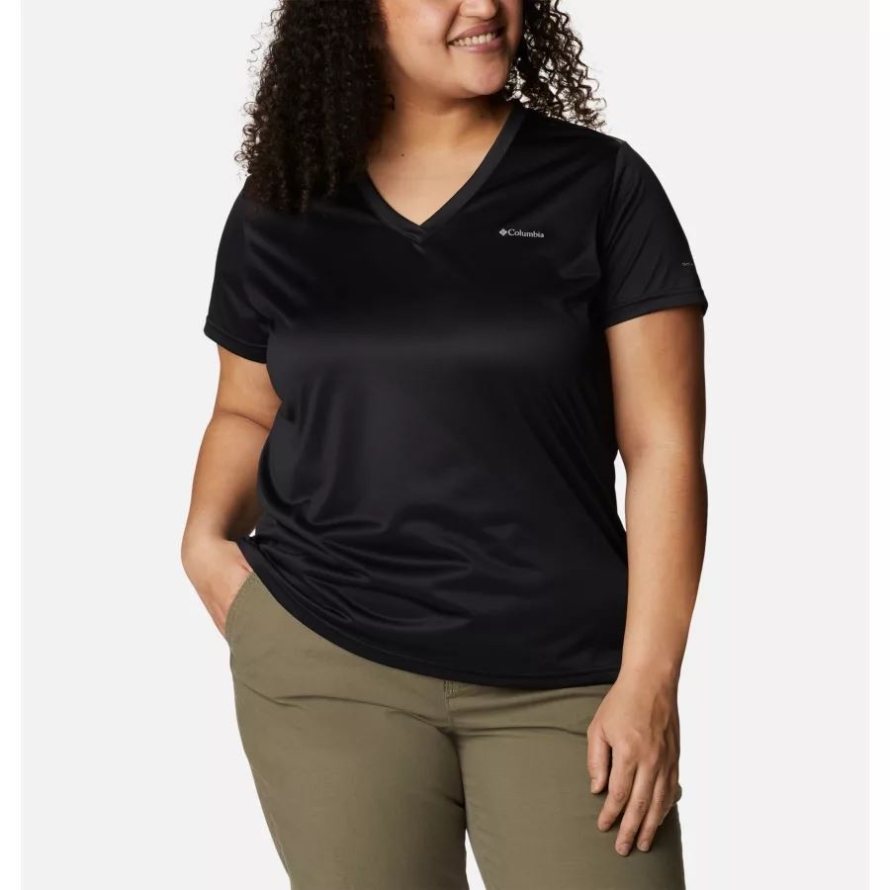 Women's Columbia Hike Short Sleeve V Neck Shirt Plus Size Black Columbia