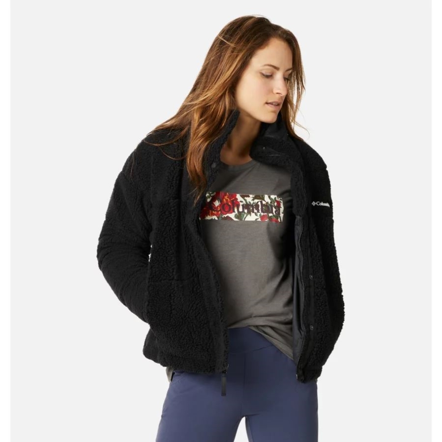 Women's Columbia Lodge Baffled Sherpa Fleece Jacket Black Columbia