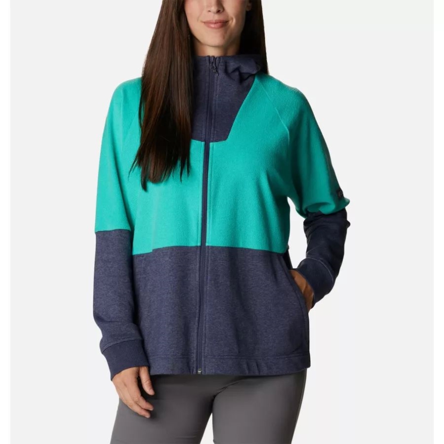 Women's Columbia Lodge French Terry Hooded Full-Zip Jacket Columbia Nocturnal Heather/Electric Turquoise He