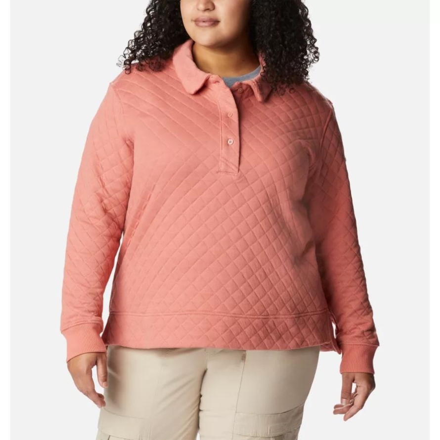 Women's Columbia Lodge Quilted Polo Plus Size Dark Coral Columbia