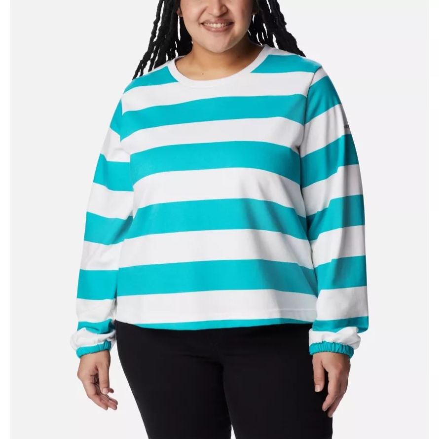 Women's Columbia Trek French Terry Graphic Crew Plus Columbia Bright Aqua/Rugby Stripe