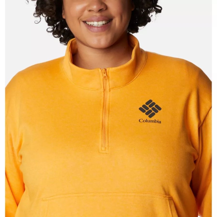 Women's Columbia Trek French Terry Half Zip Sweatshirt Plus Size Columbia Mango Heather/Stacked Gem