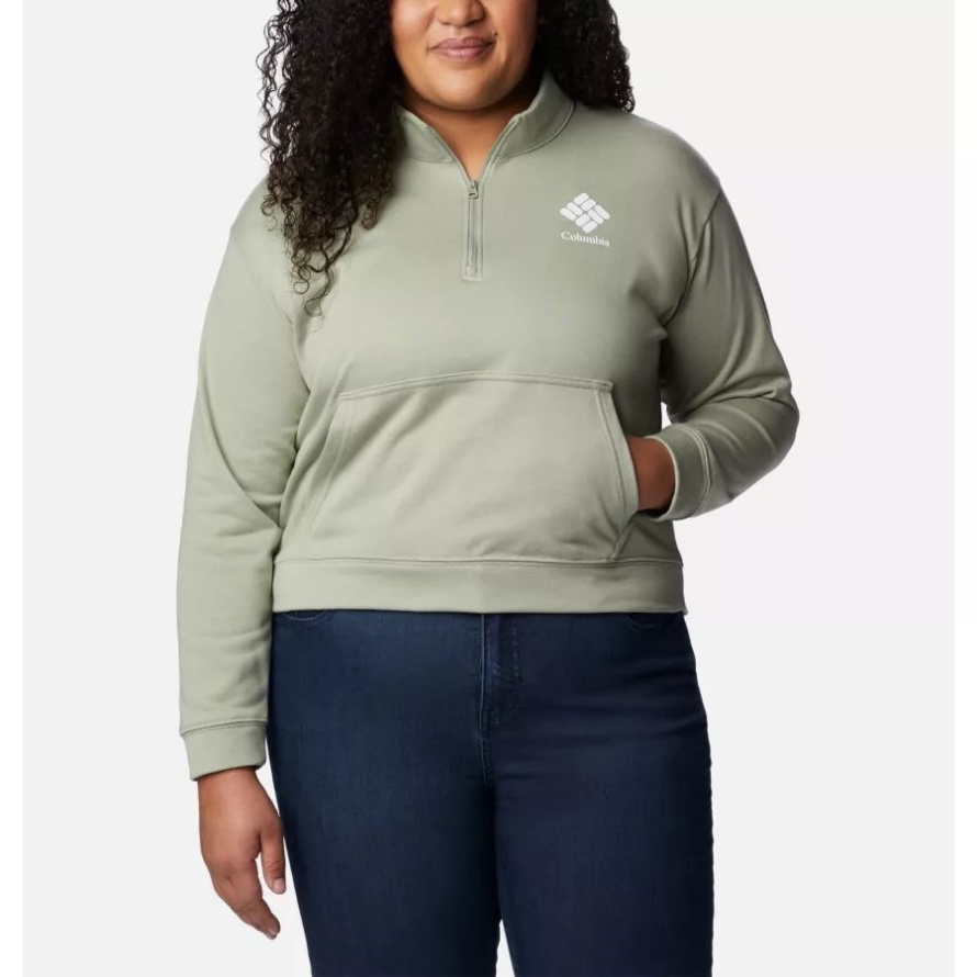 Women's Columbia Trek French Terry Half Zip Sweatshirt Plus Size Columbia Safari/White CSC Stacked Logo