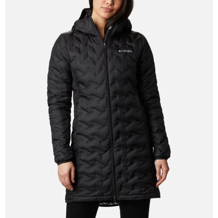 Women's Delta Ridge Hooded Long Down Puffer Jacket Columbia Black