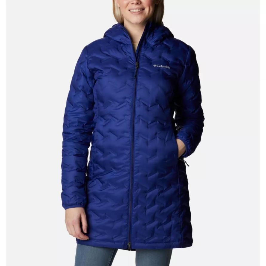 Women's Delta Ridge Hooded Long Down Puffer Jacket Dark Sapphire Columbia