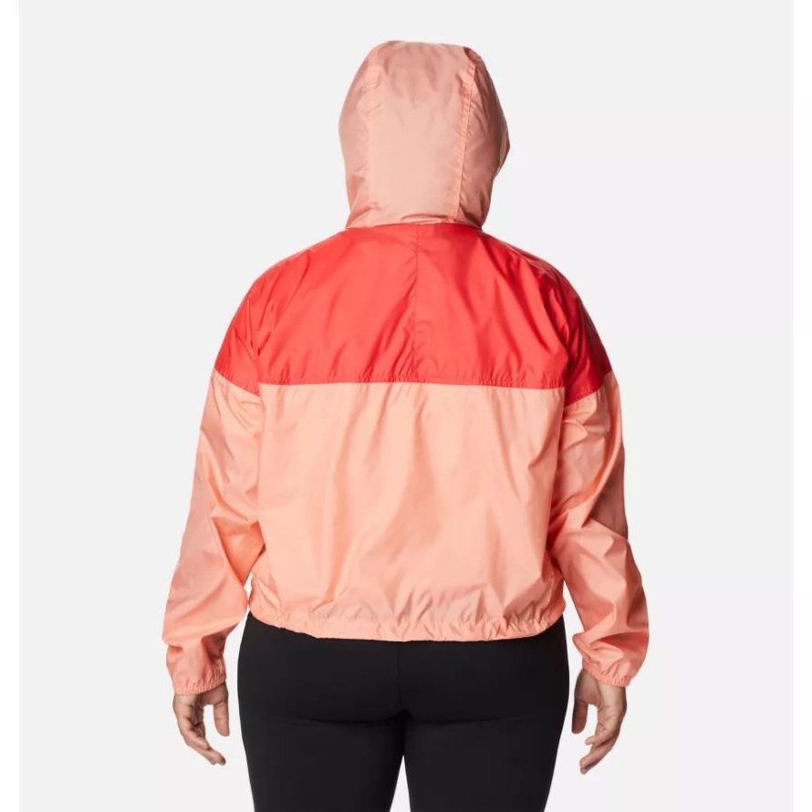 Women's Flash Challenger Cropped Windbreaker Plus Size Columbia Coral Reef/Red Hibiscus