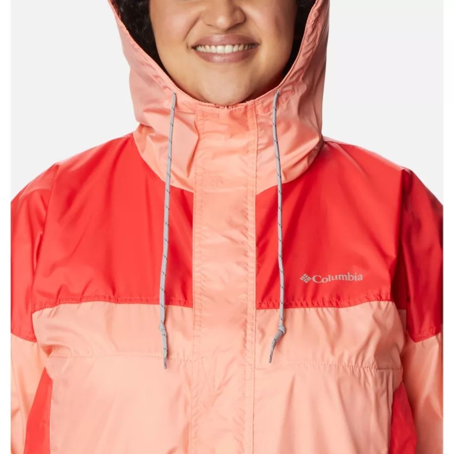 Women's Flash Challenger Cropped Windbreaker Plus Size Columbia Coral Reef/Red Hibiscus