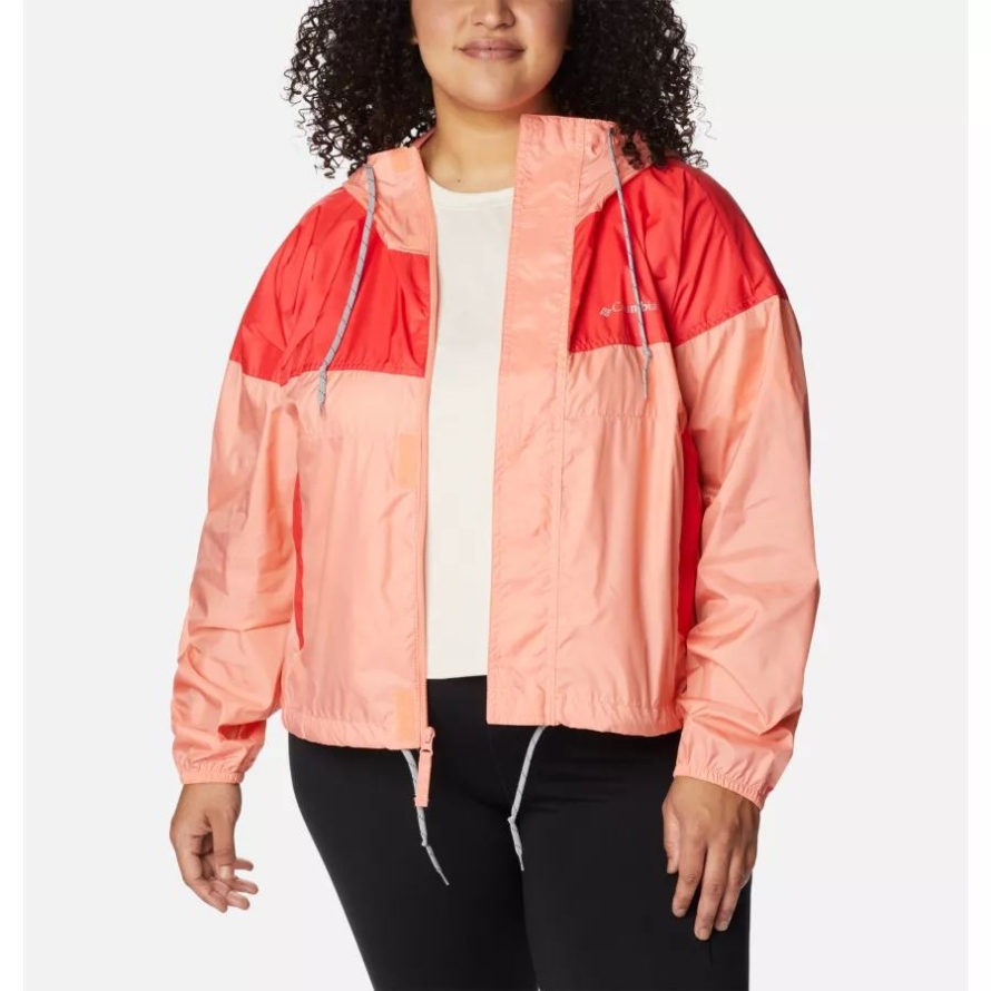 Women's Flash Challenger Cropped Windbreaker Plus Size Columbia Coral Reef/Red Hibiscus