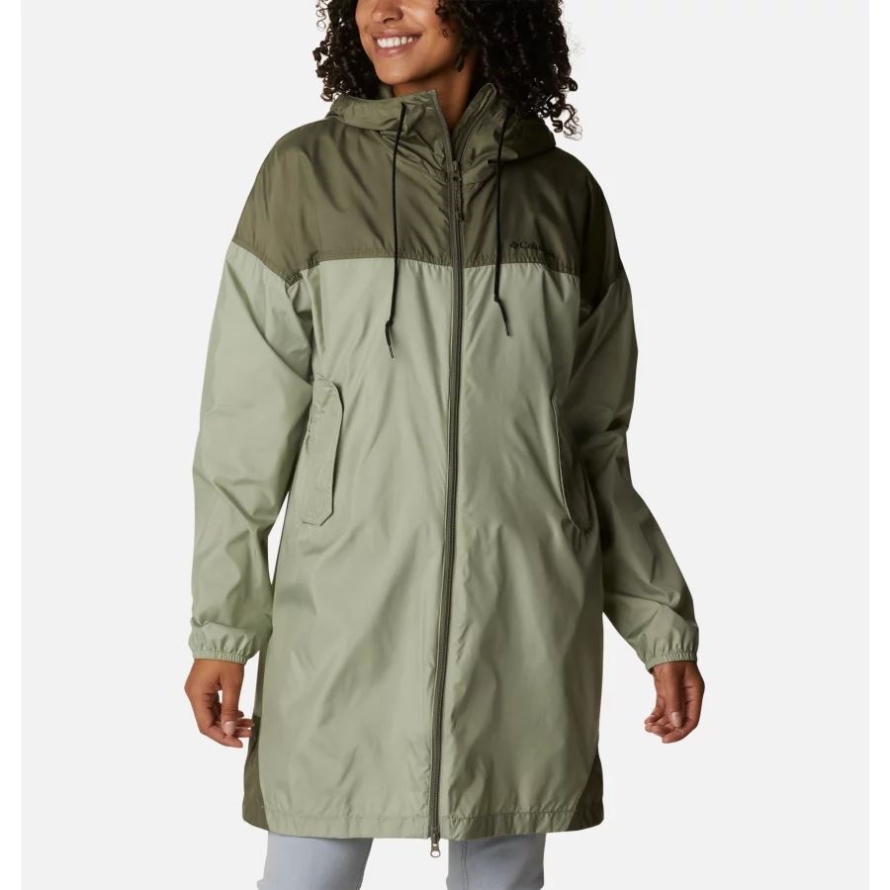 Women's Flash Challenger Long Windbreaker Jacket Safari/Stone Green Columbia