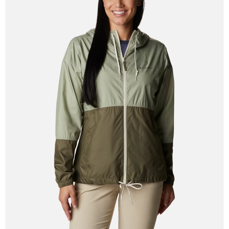 Women's Flash Forward Windbreaker Jacket Safari/Stone Green Columbia