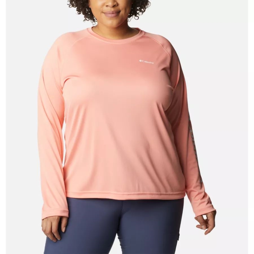 Women's Fork Stream Long Sleeve Shirt Plus Size Columbia Coral Reef/White Logo