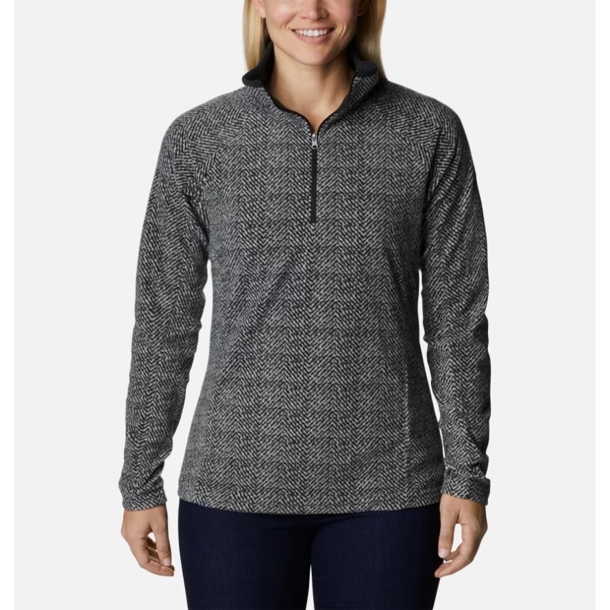 Women's Glacial IV Print Half Zip Pullover Black Herringbone Print Columbia