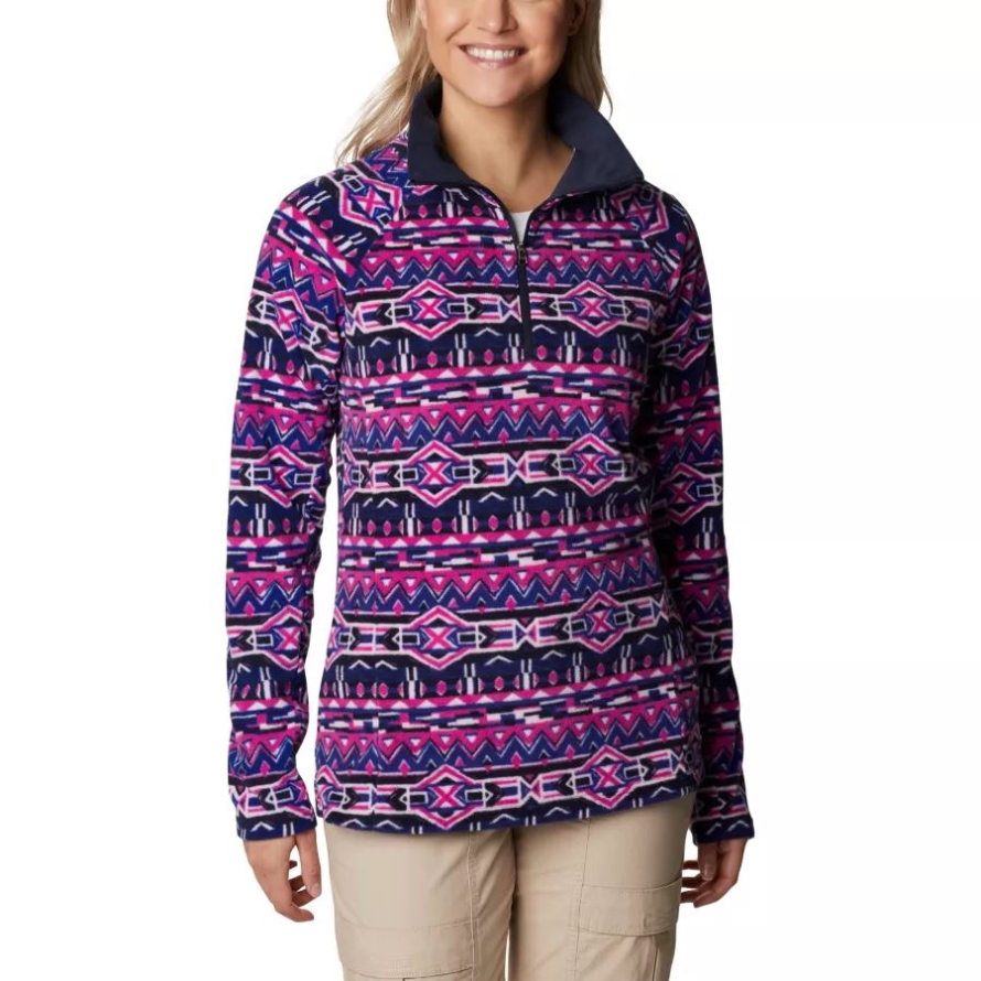 Women's Glacial IV Print Half Zip Pullover Columbia Dark Sapphire 80s Stripe Print