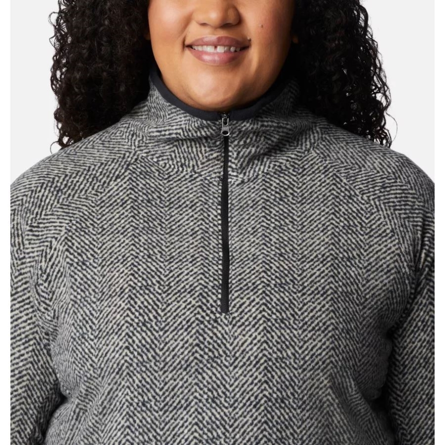 Women's Glacial IV Print Half Zip Pullover Plus Size Black Herringbone Print Columbia