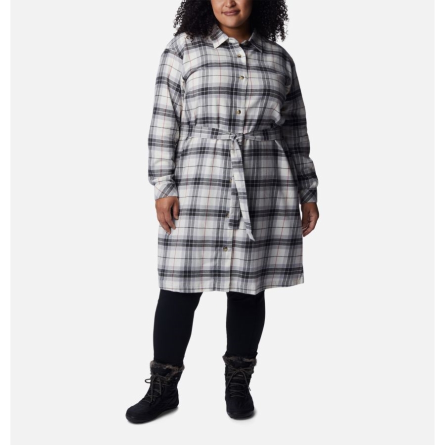 Women's Holly Hideaway Flannel Dress Plus Size Chalk Simple Tartan Columbia