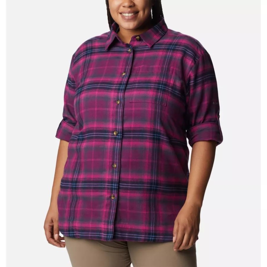 Women's Holly Hideaway Flannel Shirt Plus Size Columbia Wild Fuchsia Multi Tartan