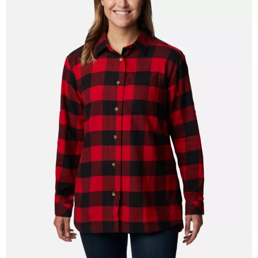 Women's Holly Hideaway Flannel Shirt Red Lily Buffalo Check Columbia