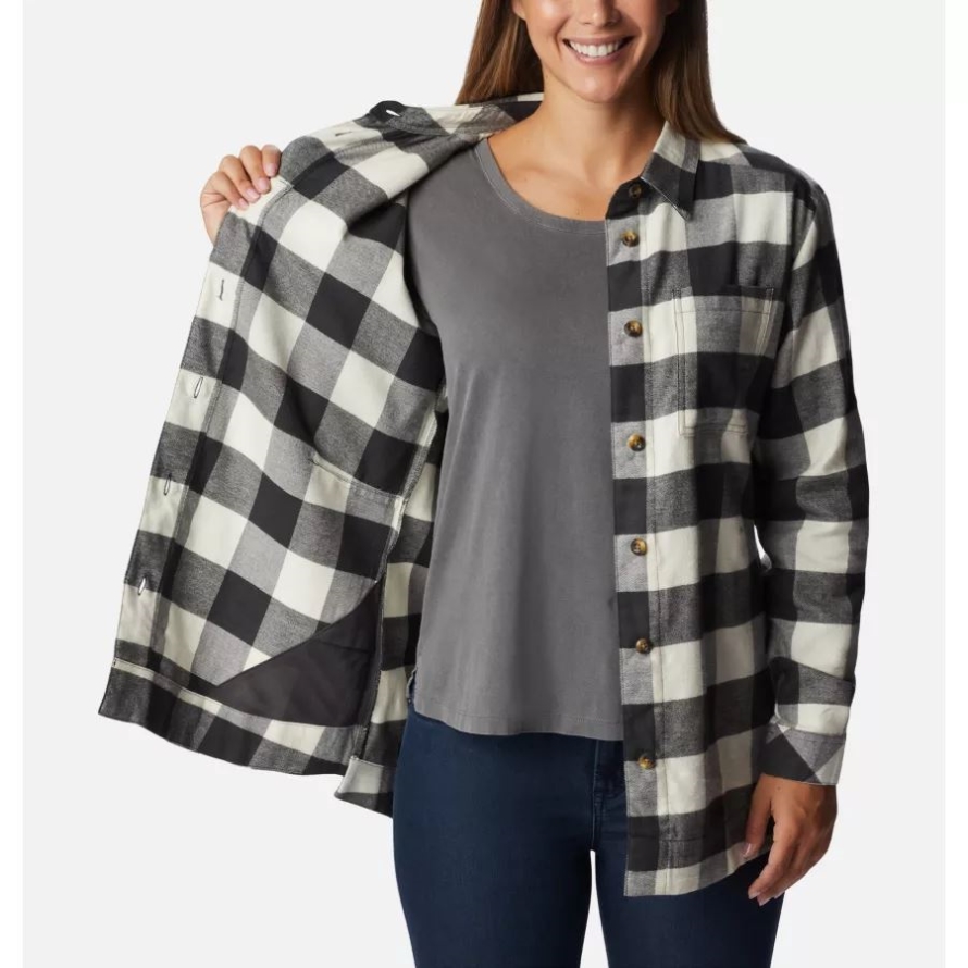 Women's Holly Hideaway Flannel Shirt Shark Buffalo Check Columbia