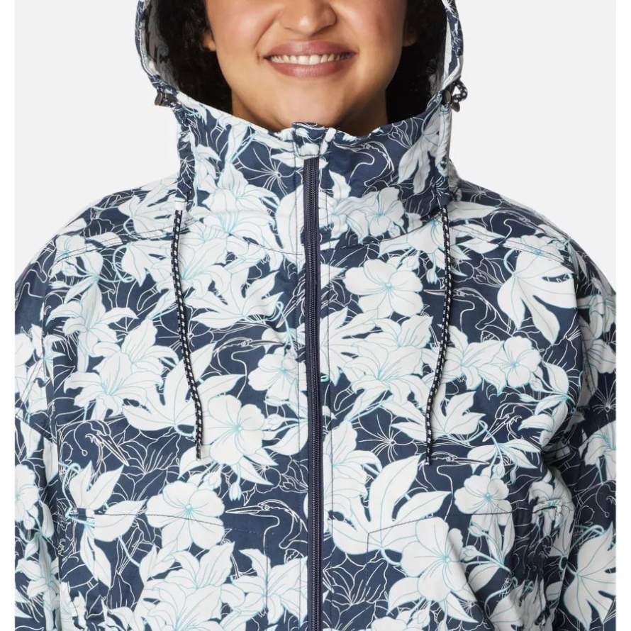 Women's Little Fields Printed Long Jacket Plus Size Nocturnal Lakeshore Floral Print Columbia