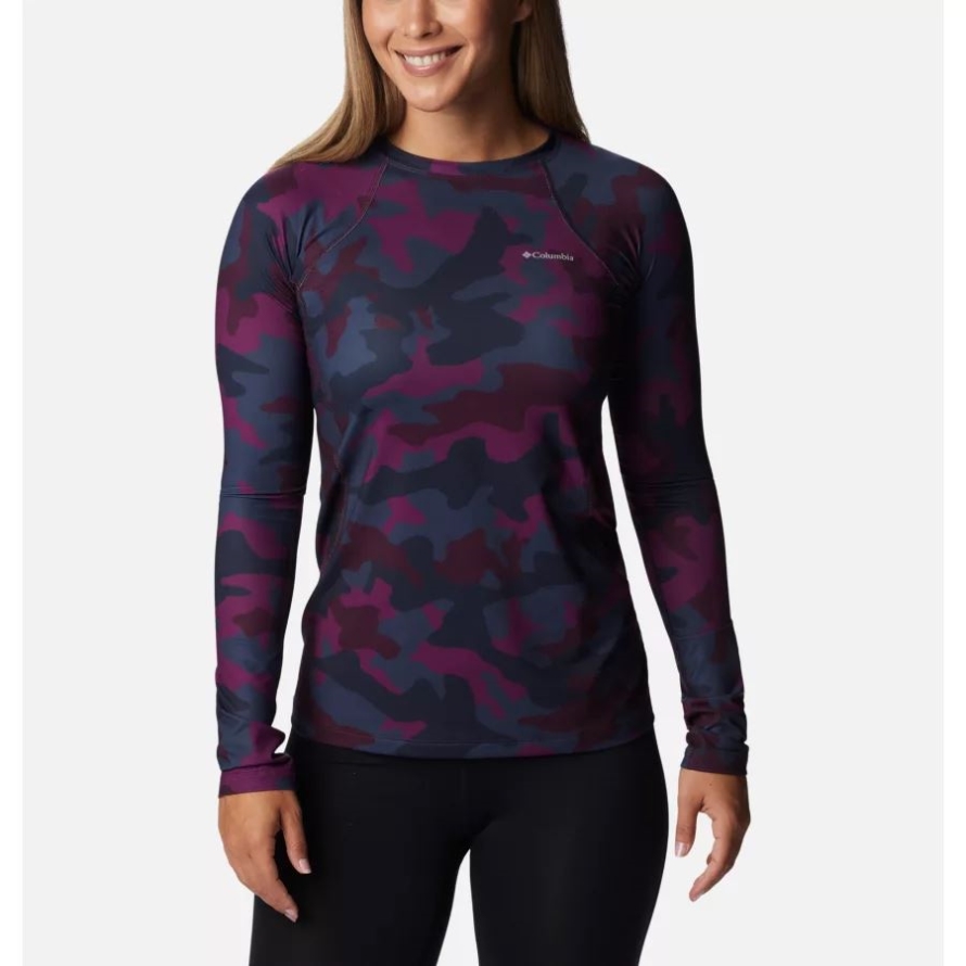 Women's Midweight Baselayer Crew Plum Trad Camo Columbia