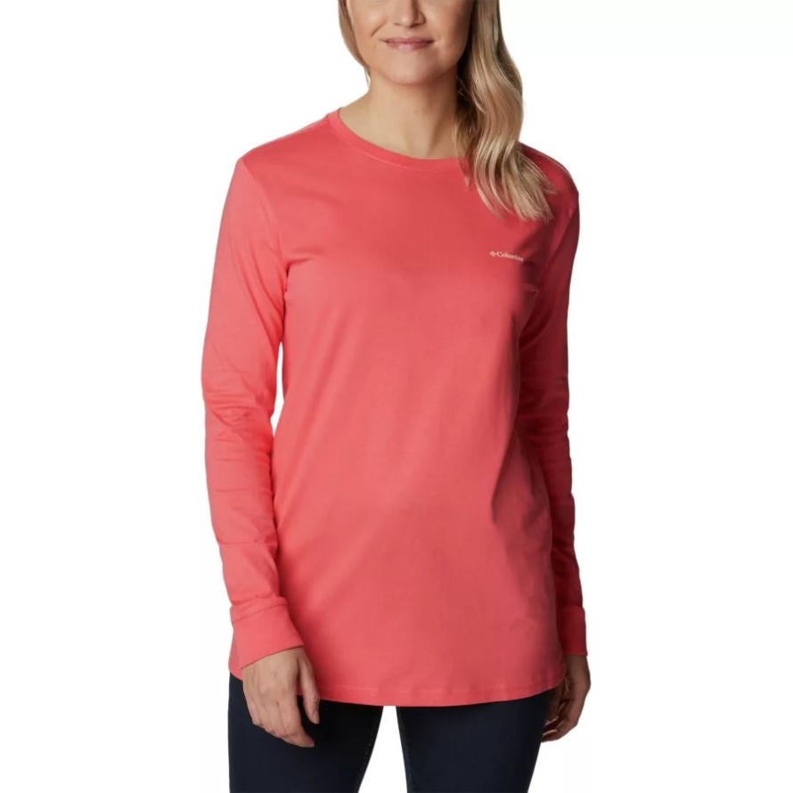 Women's North Cascades Back Graphic Long Sleeve T-Shirt Blush Pink/Stamp Stencil Columbia