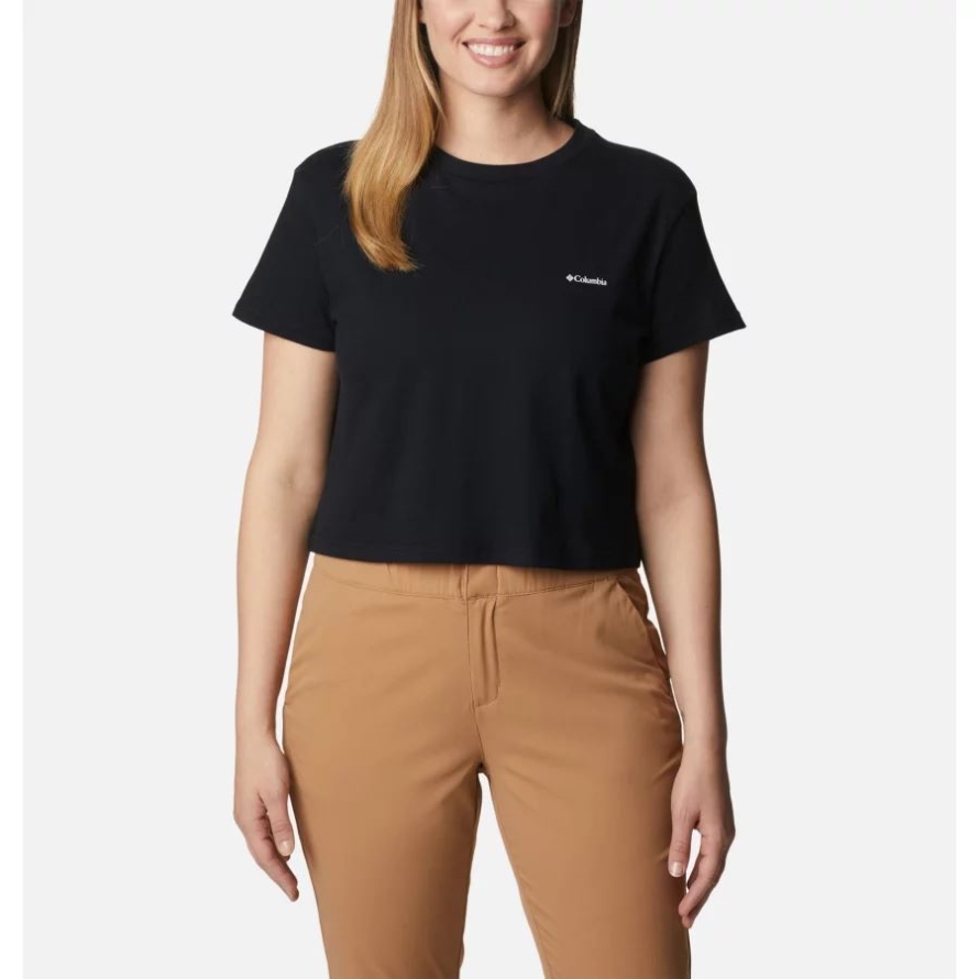 Women's North Cascades Graphic Cropped T-Shirt Black/Chalk Dotty Disguise Columbia