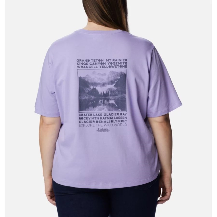 Women's North Cascades Graphic T-Shirt Plus Frosted Purple/Explore NP Graphic Columbia