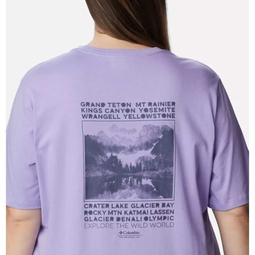 Women's North Cascades Graphic T-Shirt Plus Frosted Purple/Explore NP Graphic Columbia