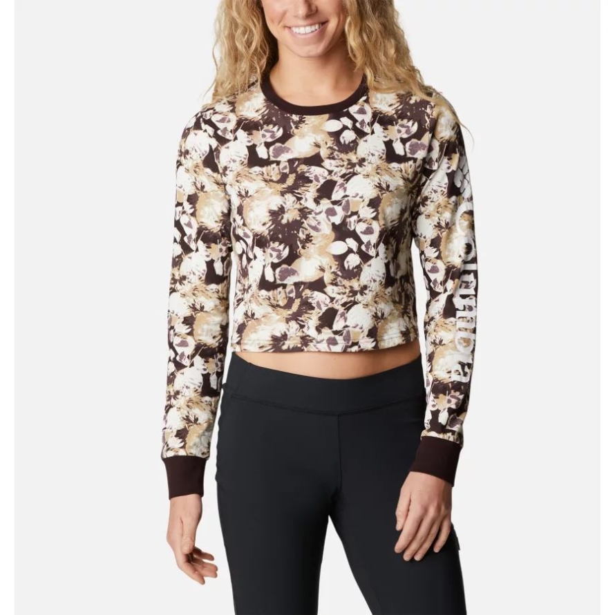 Women's North Cascades Long Sleeve Cropped Printed T-Shirt Columbia New Cinder Solarized Print