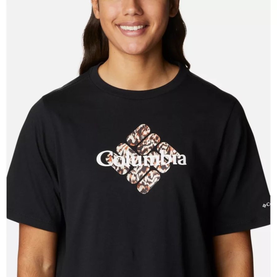 Women's North Cascades Relaxed T-Shirt Black/Centered Gem Textured Mtn Columbia