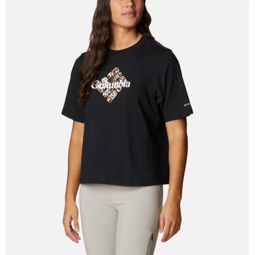 Women's North Cascades Relaxed T-Shirt Black/Centered Gem Textured Mtn Columbia