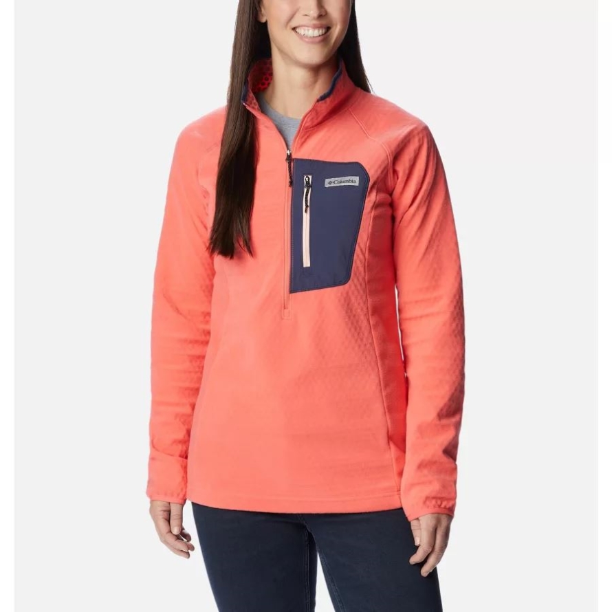 Women's Outdoor Tracks Half Zip Fleece Pullover Blush Pink/Peach Blossom Columbia