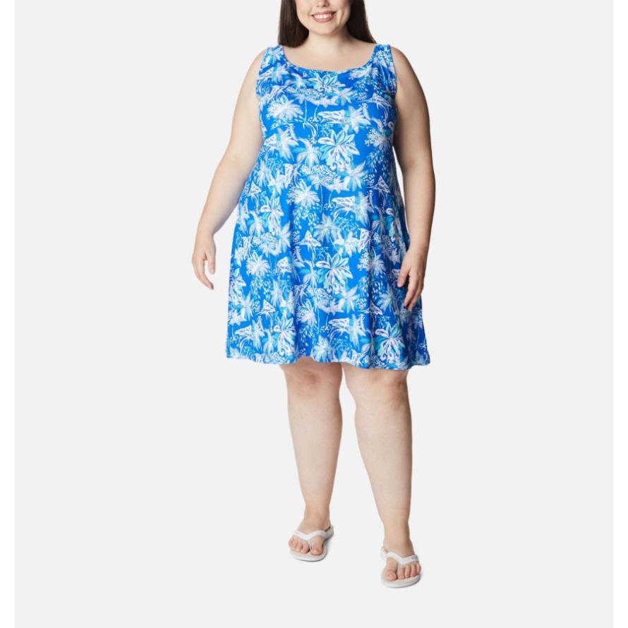 Women's PFG Freezer III Dress Plus Size Blue Macaw Festive Fishin' Columbia