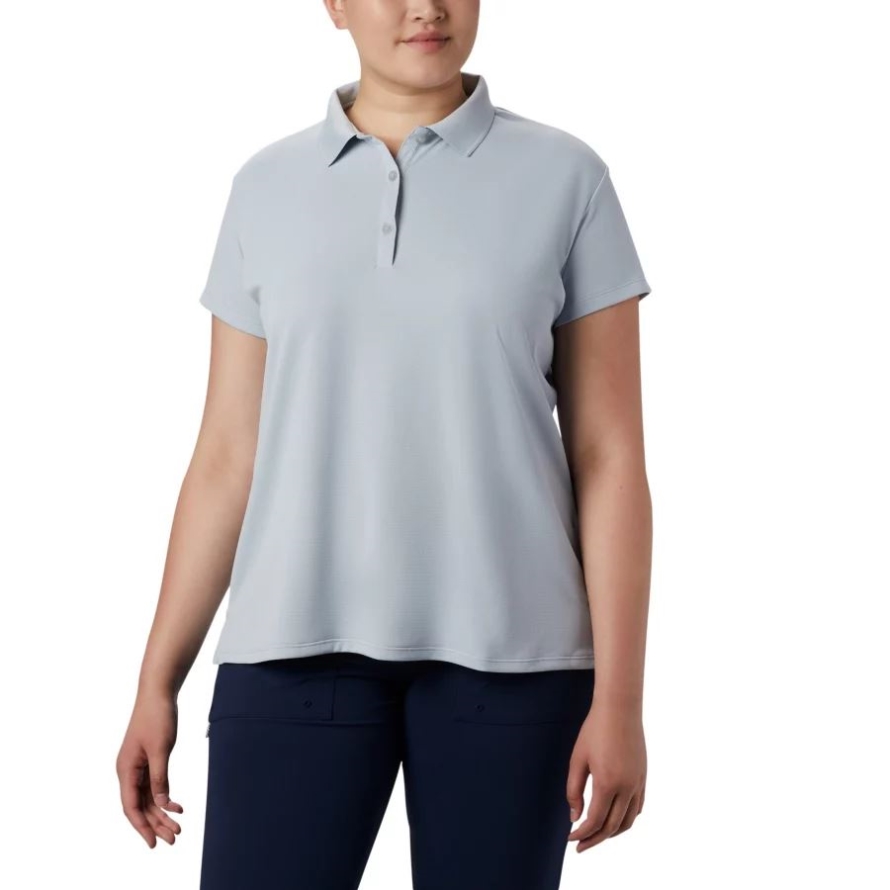 Women's PFG Innisfree Short Sleeve Polo Shirt Plus Size Cirrus Grey Columbia