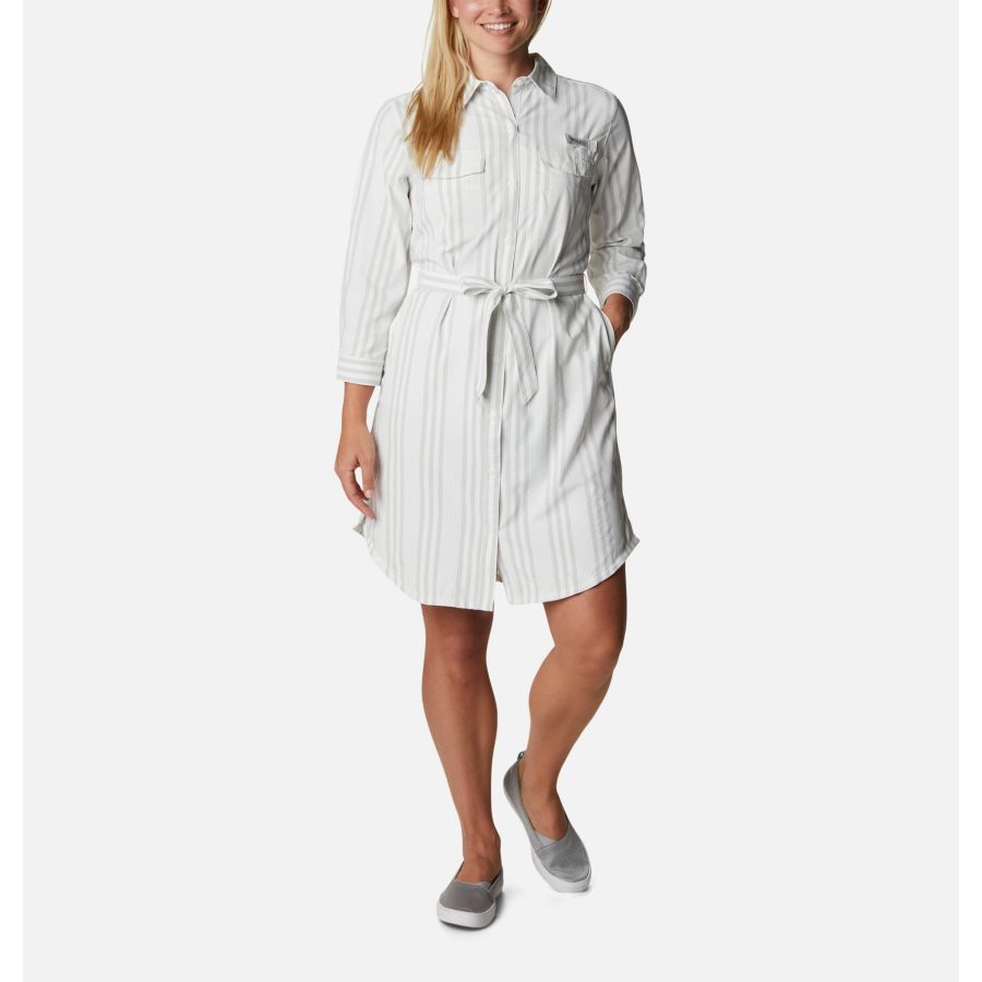 Women's PFG Sun Drifter Woven Dress Cool Grey Stripe Columbia
